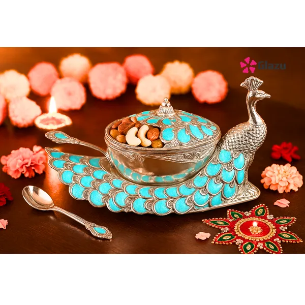 German_Silver_Peacock_Big_Mukwas/Mouth_Freshener,_Blue_?_Elegant_Traditional_Mouth_Freshener_Box_for_After-Meal_Refreshment_?_Premium_Quality_Gift_for_Festivals_&_Occasions