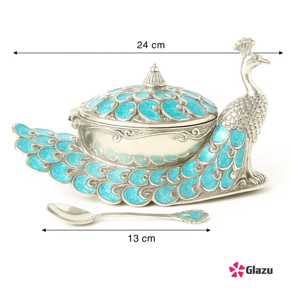 German_Silver_Peacock_Big_Mukwas/Mouth_Freshener,_Blue_?_Elegant_Traditional_Mouth_Freshener_Box_for_After-Meal_Refreshment_?_Premium_Quality_Gift_for_Festivals_&_Occasions
