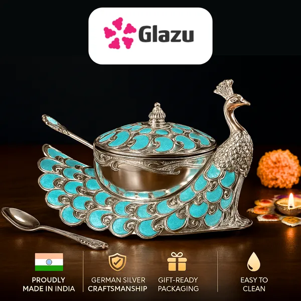 German_Silver_Peacock_Big_Mukwas/Mouth_Freshener,_Blue_?_Elegant_Traditional_Mouth_Freshener_Box_for_After-Meal_Refreshment_?_Premium_Quality_Gift_for_Festivals_&_Occasions