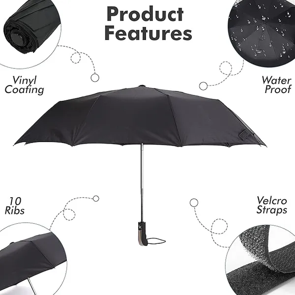 GLAZU_Automatic_Open_Close_10_Ribs_Compact_Umbrella_(Black)__Durable_Windproof_Travel_Umbrella_with_Strong_Frame_|_Lightweight_Rain_Gear_for_Men_&_Women