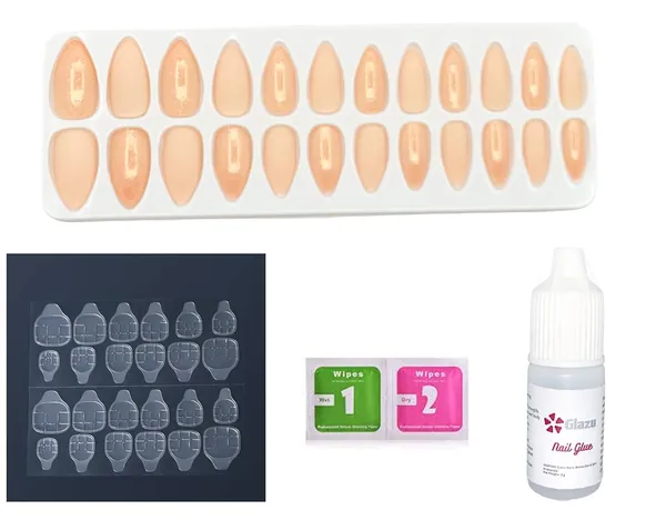Apricot_Peach_Glitter_&_Matte_Press_On_Artificial_Nails/Fake_Nails_With_1_Nail_Glue_Kit