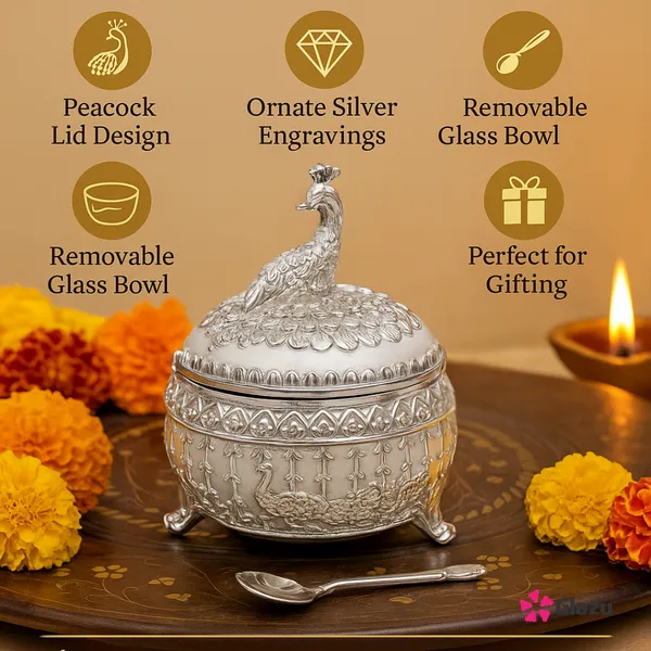 German_Silver_Peacock_Mukwas/Mouth_Freshener,_White_Elegant_Traditional_Mouth_Freshener_Box_for_After-Meal_Refreshment_?_Premium_Gift_for_Occasions_&_Festivals