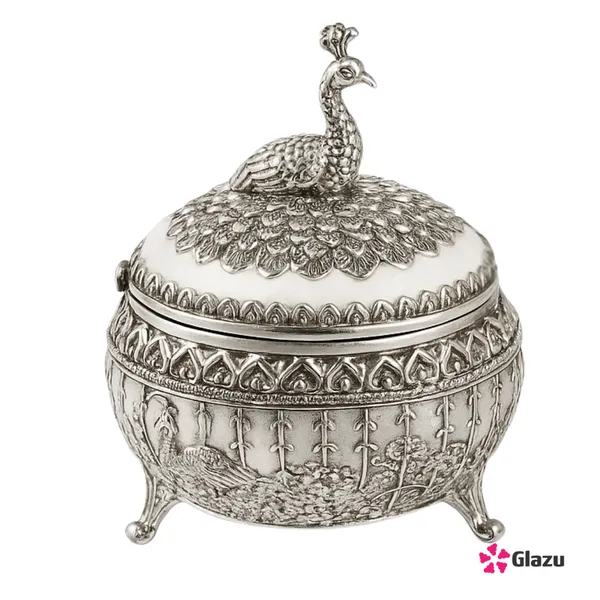 German_Silver_Peacock_Mukwas/Mouth_Freshener,_White_Elegant_Traditional_Mouth_Freshener_Box_for_After-Meal_Refreshment_?_Premium_Gift_for_Occasions_&_Festivals