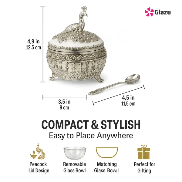 German_Silver_Peacock_Mukwas/Mouth_Freshener,_White_Elegant_Traditional_Mouth_Freshener_Box_for_After-Meal_Refreshment_?_Premium_Gift_for_Occasions_&_Festivals