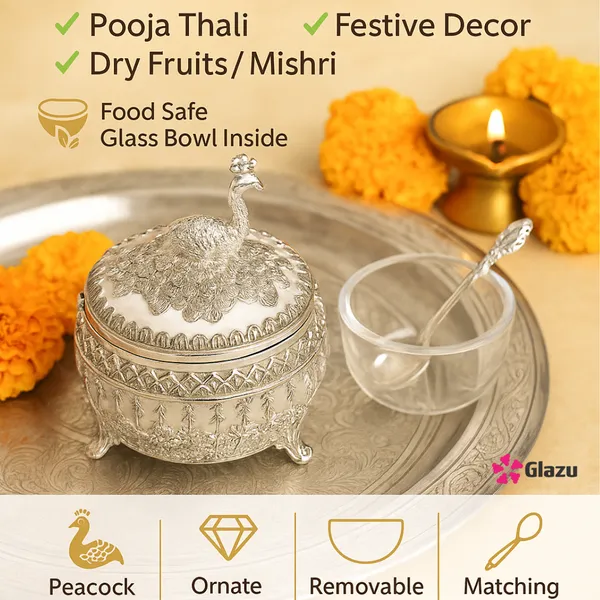 German_Silver_Peacock_Mukwas/Mouth_Freshener,_White_Elegant_Traditional_Mouth_Freshener_Box_for_After-Meal_Refreshment_?_Premium_Gift_for_Occasions_&_Festivals