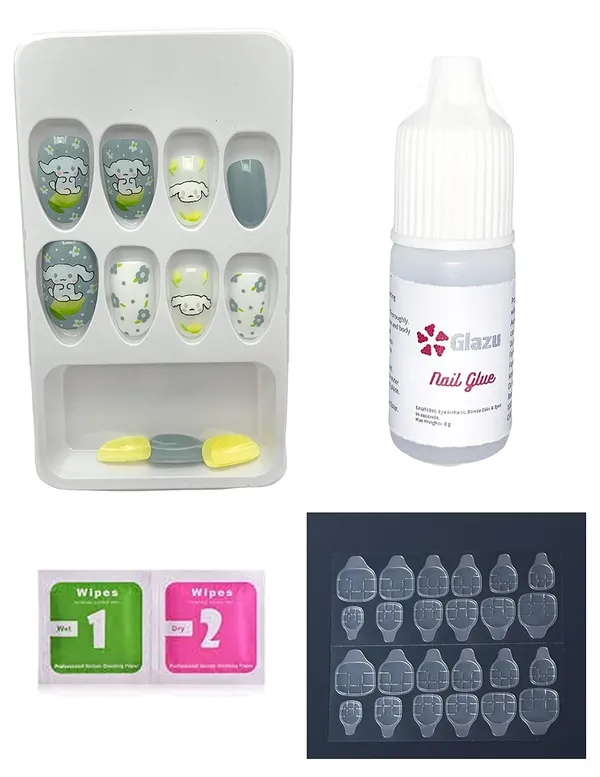 Blue_Smoke_Designer_Press_On_Artificial_Nails/Fake_Nails_Almond/Squoval_With_1_Glue_Kit