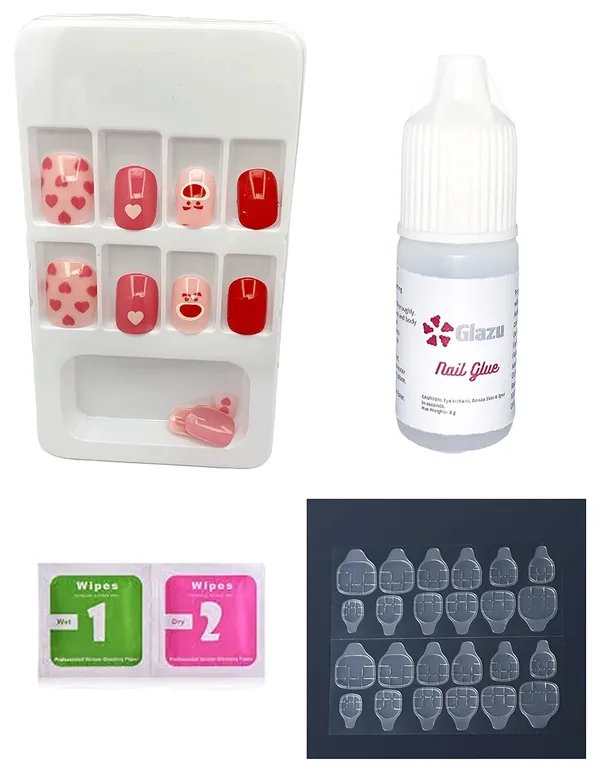Fuzzy_Wuzzy_Designer_Press_On_Artificial_Nails/Fake_Nails_Almond/Squoval_With_1_Glue_Kit