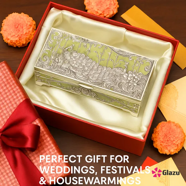 German_Silver_Peacock_Dry_Fruit_Box_(2_Compartments),_Green_Color_?_Elegant_Storage_for_Dry_Fruits,_Nuts,_Sweets_?_Premium_Quality_Gift_Box_for_Occasions_&_Festivals