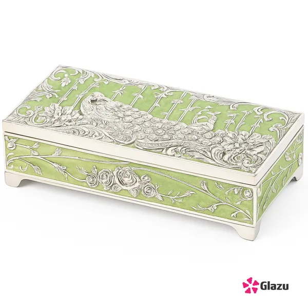 German_Silver_Peacock_Dry_Fruit_Box_(2_Compartments),_Green_Color_?_Elegant_Storage_for_Dry_Fruits,_Nuts,_Sweets_?_Premium_Quality_Gift_Box_for_Occasions_&_Festivals