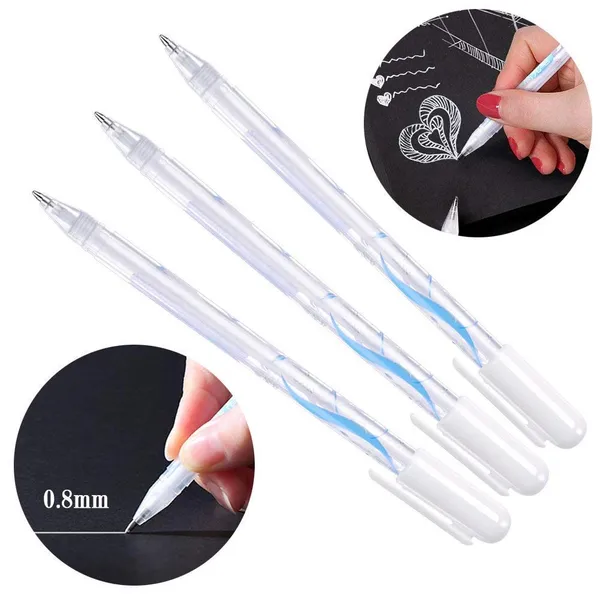 White_White_Gel_Pen_Set_0.8Mm_Line_Drawing_Pen/Archival_Ink_Fine_Point_Tip/Sketching_Pens_For_Artists/Drawing_Illustration/Black_Paper/Painting_Rocks/Card_Making_(Pack_Of_3)