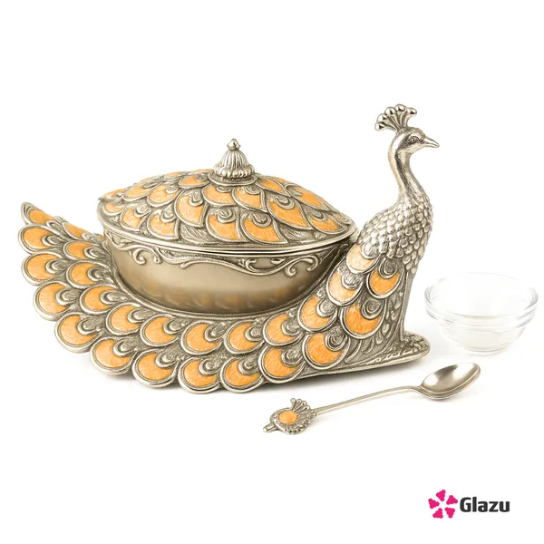 German_Silver_Peacock_Big_Mukwas/Mouth_Freshener,_Peach_?_Elegant_Traditional_Mouth_Freshener_Box_for_After-Meal_Refreshment_?_Premium_Quality_Gift_for_Festivals_&_Occasions