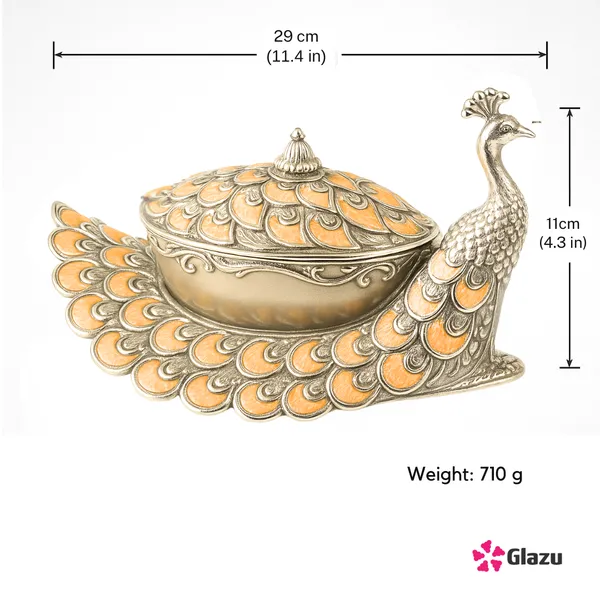 German_Silver_Peacock_Big_Mukwas/Mouth_Freshener,_Peach_?_Elegant_Traditional_Mouth_Freshener_Box_for_After-Meal_Refreshment_?_Premium_Quality_Gift_for_Festivals_&_Occasions