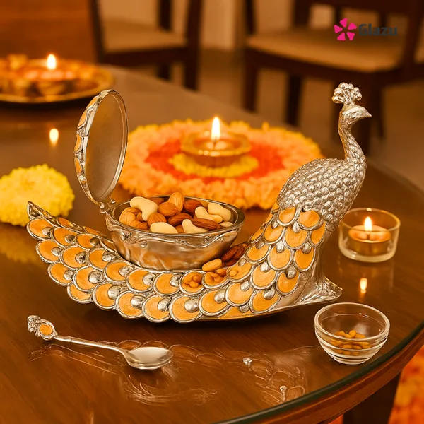 German_Silver_Peacock_Big_Mukwas/Mouth_Freshener,_Peach_?_Elegant_Traditional_Mouth_Freshener_Box_for_After-Meal_Refreshment_?_Premium_Quality_Gift_for_Festivals_&_Occasions