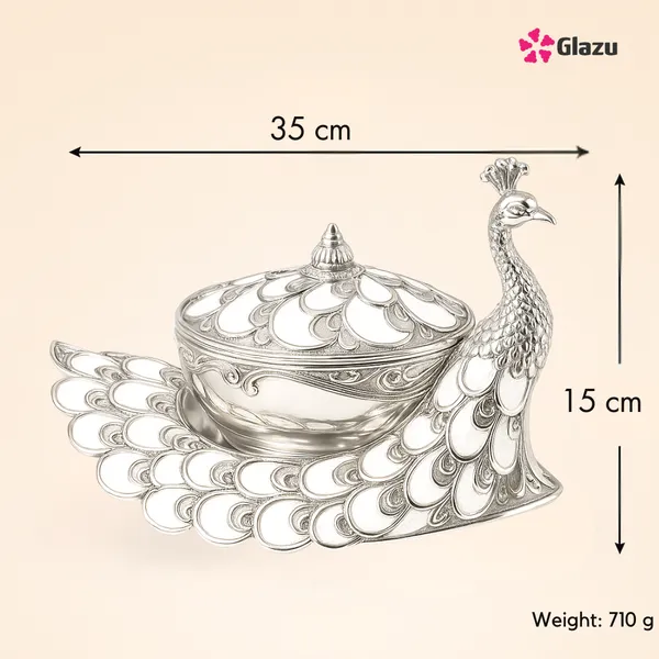 German_Silver_Peacock_Big_Mukwas/Mouth_Freshener,_White_?_Elegant_Traditional_Mouth_Freshener_Box_for_After-Meal_Refreshment_?_Premium_Quality_Gift_for_Festivals_&_Occasions