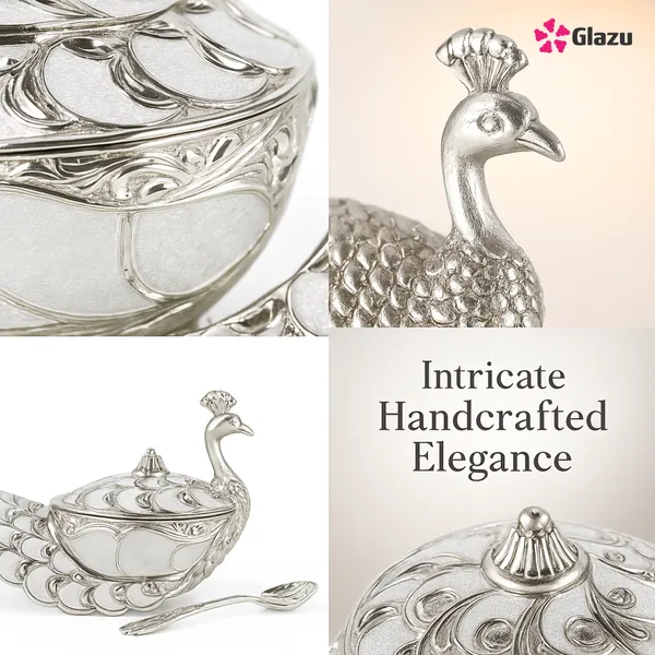 German_Silver_Peacock_Big_Mukwas/Mouth_Freshener,_White_?_Elegant_Traditional_Mouth_Freshener_Box_for_After-Meal_Refreshment_?_Premium_Quality_Gift_for_Festivals_&_Occasions