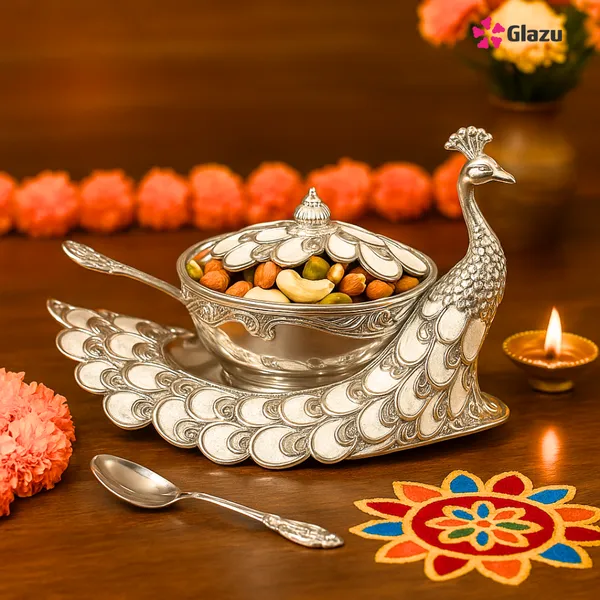 German_Silver_Peacock_Big_Mukwas/Mouth_Freshener,_White_?_Elegant_Traditional_Mouth_Freshener_Box_for_After-Meal_Refreshment_?_Premium_Quality_Gift_for_Festivals_&_Occasions