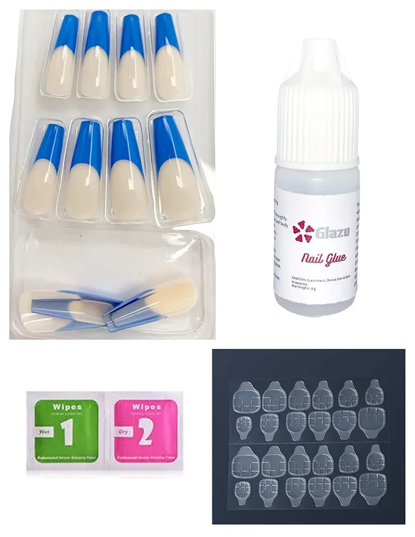 Lochmara_White_Ballerina_Shaped_Press_On_Artificial/Fake_Nails,_1_Sheet_Nail_Glue_Tabs_&_1_Nail_Glue_Bottle