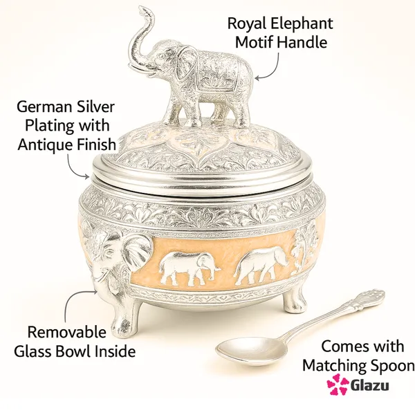 German_Silver_Elephant_Mukhwas/Mouth_Freshener,_Peach_Elegant_Traditional_Mouth_Freshener_Box_for_After-Meal_Refreshment_?_Premium_Gift_for_Occasions_&_Festivals
