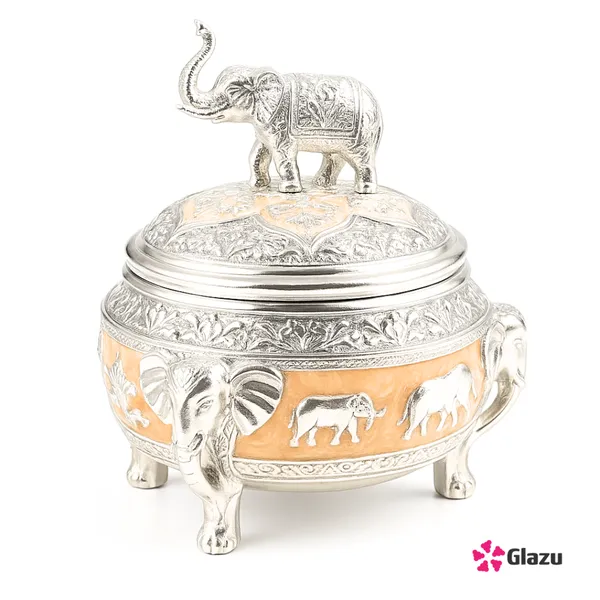 German_Silver_Elephant_Mukhwas/Mouth_Freshener,_Peach_Elegant_Traditional_Mouth_Freshener_Box_for_After-Meal_Refreshment_?_Premium_Gift_for_Occasions_&_Festivals