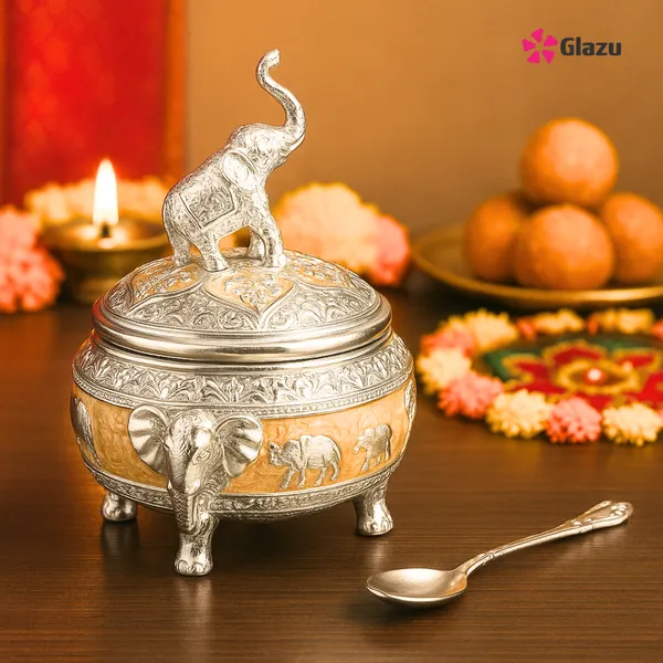 German_Silver_Elephant_Mukhwas/Mouth_Freshener,_Peach_Elegant_Traditional_Mouth_Freshener_Box_for_After-Meal_Refreshment_?_Premium_Gift_for_Occasions_&_Festivals