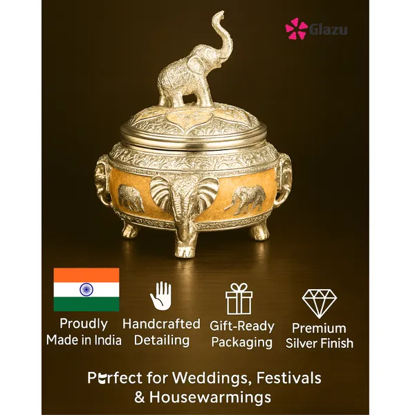 German_Silver_Elephant_Mukhwas/Mouth_Freshener,_Peach_Elegant_Traditional_Mouth_Freshener_Box_for_After-Meal_Refreshment_?_Premium_Gift_for_Occasions_&_Festivals