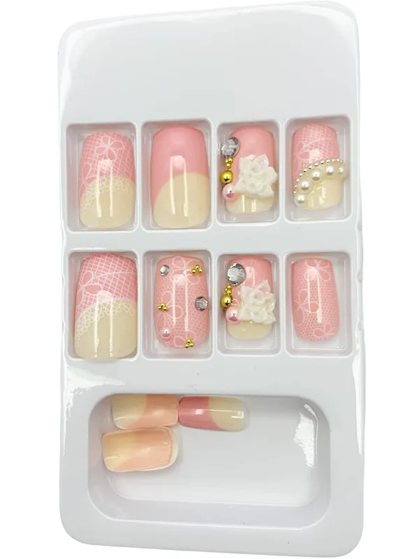 Cameo_Sea_Pink_Designer_Press_On_Artificial_Nails/Fake_Nails_Almond/Squoval_With_1_Glue_Kit