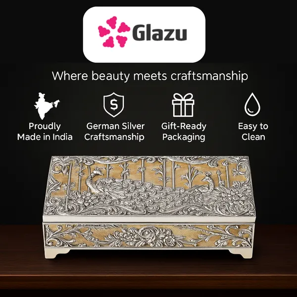 German_Silver_Peacock_Dry_Fruit_Box_(2_Compartments),_Peach_Color_?_Elegant_Storage_for_Dry_Fruits,_Nuts,_Sweets_?_Premium_Quality_Gift_Box_for_Occasions_&_Festivals