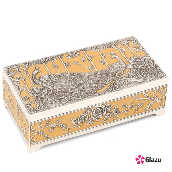 German_Silver_Peacock_Dry_Fruit_Box_(2_Compartments),_Peach_Color_?_Elegant_Storage_for_Dry_Fruits,_Nuts,_Sweets_?_Premium_Quality_Gift_Box_for_Occasions_&_Festivals