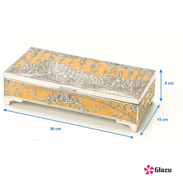 German_Silver_Peacock_Dry_Fruit_Box_(2_Compartments),_Peach_Color_?_Elegant_Storage_for_Dry_Fruits,_Nuts,_Sweets_?_Premium_Quality_Gift_Box_for_Occasions_&_Festivals