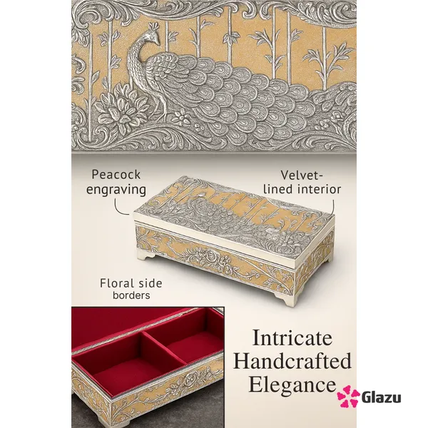 German_Silver_Peacock_Dry_Fruit_Box_(2_Compartments),_Peach_Color_?_Elegant_Storage_for_Dry_Fruits,_Nuts,_Sweets_?_Premium_Quality_Gift_Box_for_Occasions_&_Festivals