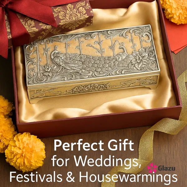 German_Silver_Peacock_Dry_Fruit_Box_(2_Compartments),_Peach_Color_?_Elegant_Storage_for_Dry_Fruits,_Nuts,_Sweets_?_Premium_Quality_Gift_Box_for_Occasions_&_Festivals