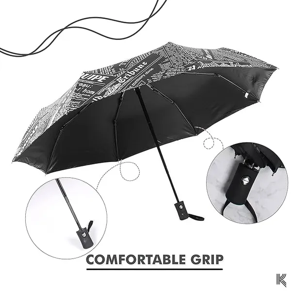 GLAZU_Automatic_Open_&_Close_Newspaper_Design_Umbrella__Stylish_Windproof_Travel_Umbrella_with_8_Ribs_|_Durable_Compact_Umbrella_for_Men_&_Women_|_Unique_Rain_Gear_for_Monsoon
