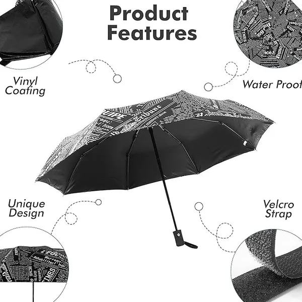 GLAZU_Automatic_Open_&_Close_Newspaper_Design_Umbrella__Stylish_Windproof_Travel_Umbrella_with_8_Ribs_|_Durable_Compact_Umbrella_for_Men_&_Women_|_Unique_Rain_Gear_for_Monsoon