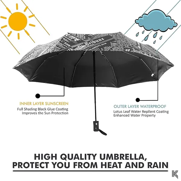 GLAZU_Automatic_Open_&_Close_Newspaper_Design_Umbrella__Stylish_Windproof_Travel_Umbrella_with_8_Ribs_|_Durable_Compact_Umbrella_for_Men_&_Women_|_Unique_Rain_Gear_for_Monsoon