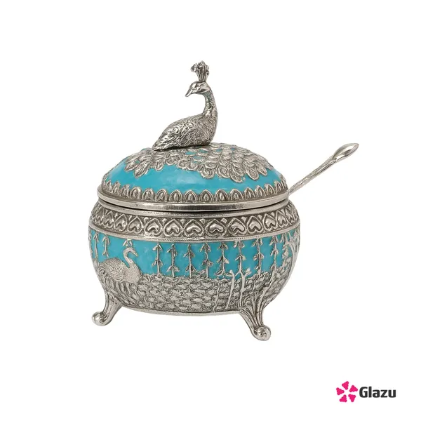 German_Silver_Peacock_Mukwas/Mouth_Freshener,_Blue_?_Elegant_Traditional_Mouth_Freshener_Box_for_After-Meal_Refreshment_?_Premium_Gift_for_Occasions_&_Festivals