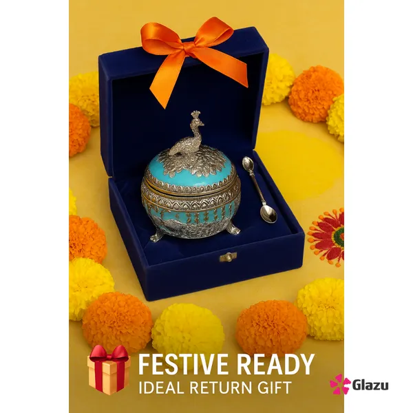 German_Silver_Peacock_Mukwas/Mouth_Freshener,_Blue_?_Elegant_Traditional_Mouth_Freshener_Box_for_After-Meal_Refreshment_?_Premium_Gift_for_Occasions_&_Festivals