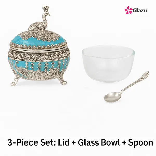 German_Silver_Peacock_Mukwas/Mouth_Freshener,_Blue_?_Elegant_Traditional_Mouth_Freshener_Box_for_After-Meal_Refreshment_?_Premium_Gift_for_Occasions_&_Festivals