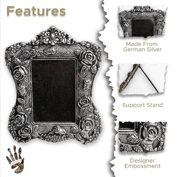 German_Silver_Rose_Photo_Frame_-_Elegant_Home_Decor_with_Unique_Design_|_Holds_5x7_Inches_Photos