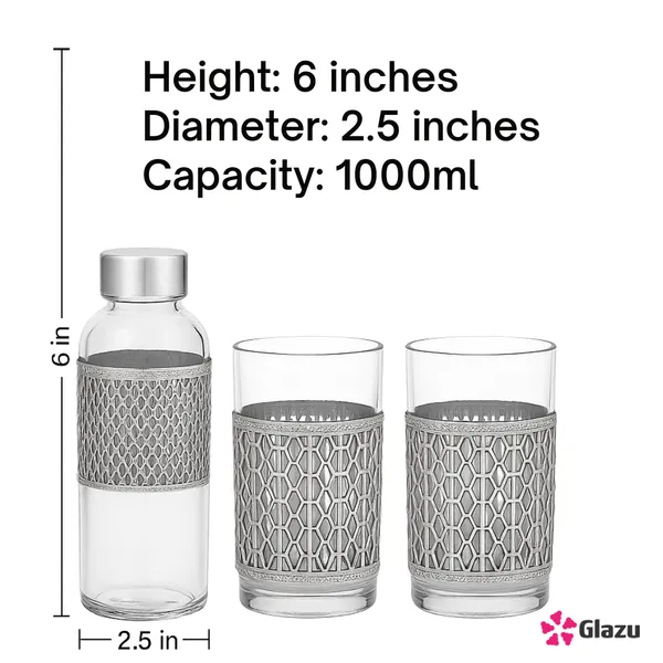 German_Silver_Jali_Glass_Bottle_&_Tumbler_Gift_Set_with_Velvet_Box_?_Elegant_Decorative_Set_for_Drinks,_Water,_or_Gifts_?_Premium_Quality,_Traditional_&_Stylish