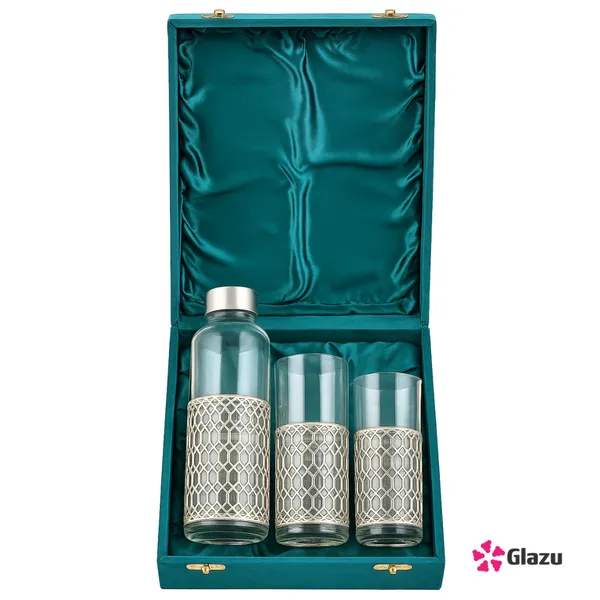 German_Silver_Jali_Glass_Bottle_&_Tumbler_Gift_Set_with_Velvet_Box_?_Elegant_Decorative_Set_for_Drinks,_Water,_or_Gifts_?_Premium_Quality,_Traditional_&_Stylish