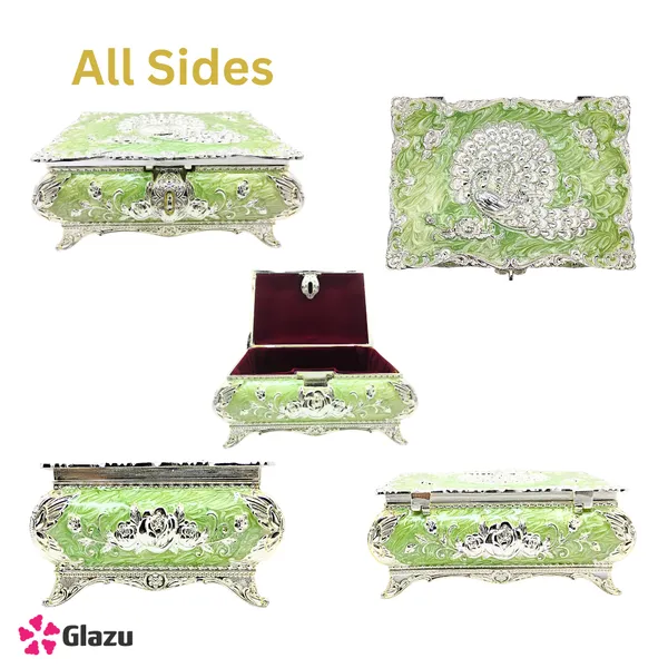 German_Silver_Peacock_Jewellery_Box_with_Green_Velvet_Lining_|_Antique_Decorative_Storage_Organizer_|_Traditional_Gift_Item_for_Women_|_Ethnic_Jewellery_Case_|_Wedding_Return_Gift_Box