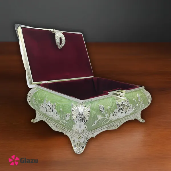 German_Silver_Peacock_Jewellery_Box_with_Green_Velvet_Lining_|_Antique_Decorative_Storage_Organizer_|_Traditional_Gift_Item_for_Women_|_Ethnic_Jewellery_Case_|_Wedding_Return_Gift_Box