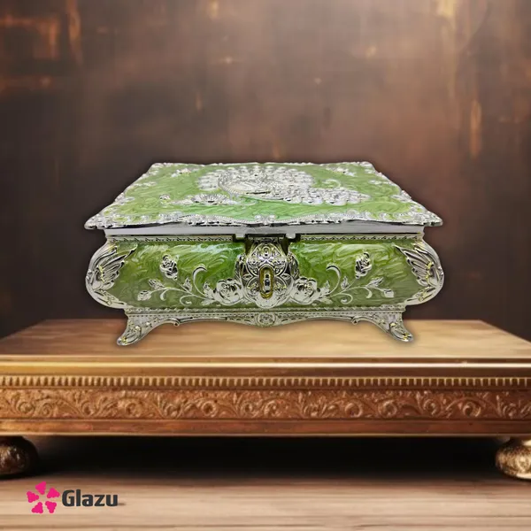 German_Silver_Peacock_Jewellery_Box_with_Green_Velvet_Lining_|_Antique_Decorative_Storage_Organizer_|_Traditional_Gift_Item_for_Women_|_Ethnic_Jewellery_Case_|_Wedding_Return_Gift_Box