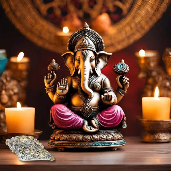 German_Silver_Ganesh_Shankh_Decorative_Showpiece_|_Pooja_Room_Ornament_|_Auspicious_Gift_for_Housewarming_|_Vastu_Item_for_Peace_&_Prosperity_|_Hindu_Religious_Artifact_for_Home_Temple_(Small)