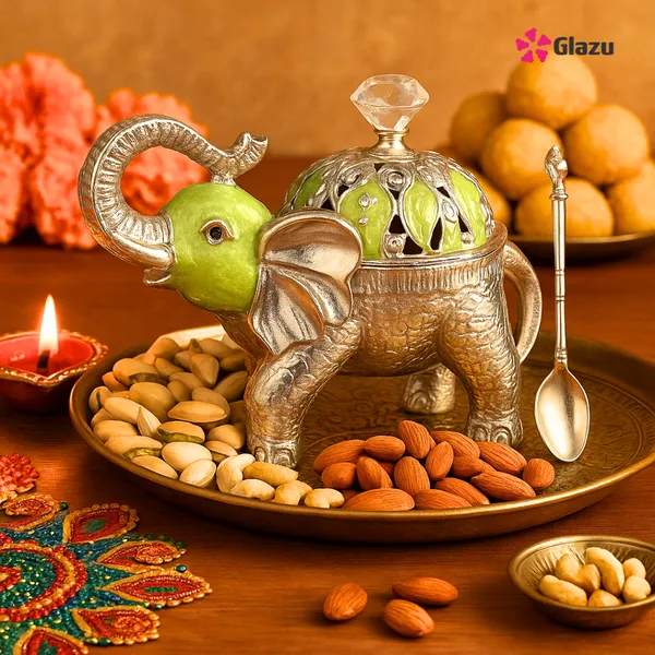 German_Silver_Elephant_Big_Mukwas/Mouth_Freshener,_Blue_?_Elegant_Traditional_Mouth_Freshener_Box_for_After-Meal_Refreshment_?_Premium_Quality_Gift_for_Festivals_&_Occasions