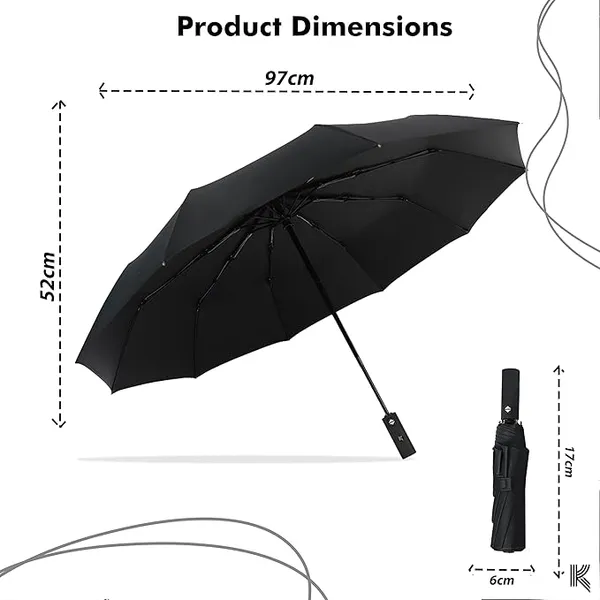 GLAZU_Automatic_Open_&_Close_Umbrella_??10_Ribs_Windproof_Travel_Umbrella_with_Comfortable_Handle_|_Strong_&_Durable_Black_Compact_Umbrella_for_Men_&_Women_|_Premium_Monsoon_Rain_Gear