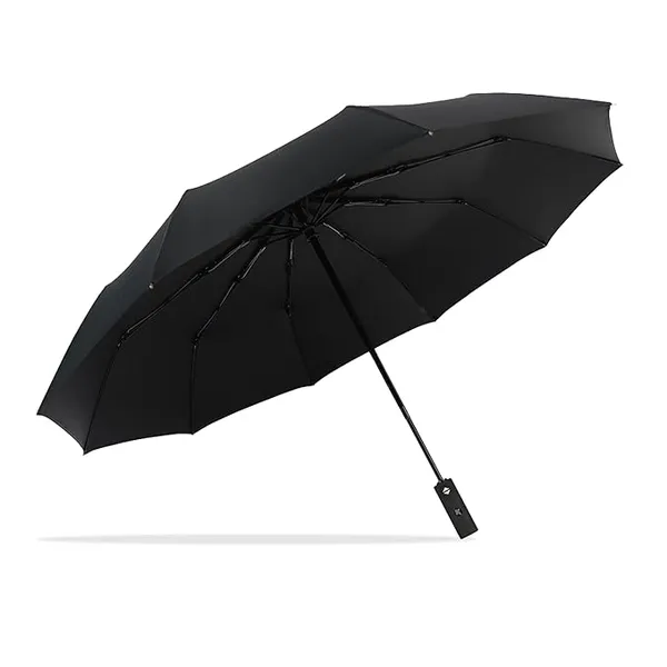 GLAZU_Automatic_Open_&_Close_Umbrella_??10_Ribs_Windproof_Travel_Umbrella_with_Comfortable_Handle_|_Strong_&_Durable_Black_Compact_Umbrella_for_Men_&_Women_|_Premium_Monsoon_Rain_Gear