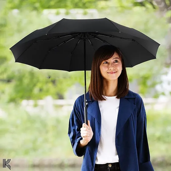 GLAZU_Automatic_Open_&_Close_Umbrella_??10_Ribs_Windproof_Travel_Umbrella_with_Comfortable_Handle_|_Strong_&_Durable_Black_Compact_Umbrella_for_Men_&_Women_|_Premium_Monsoon_Rain_Gear