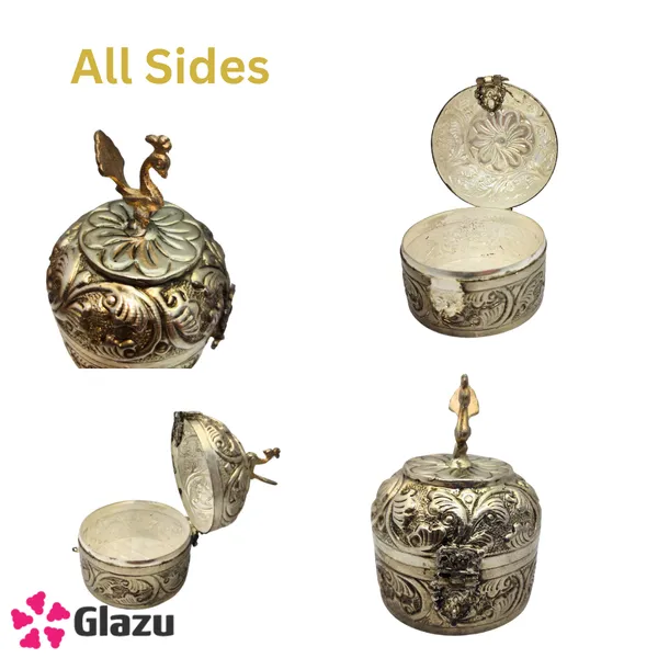 German_Silver_Big_Peacock_Sindoor_Box_with_Lid_|_Traditional_Kumkum_Holder_for_Pooja_and_Daily_Use_|_Antique_Finish_Sindur_Dani_|_Ethnic_Decorative_Box_for_Women_|_Wedding_&_Festive_Gift_Item