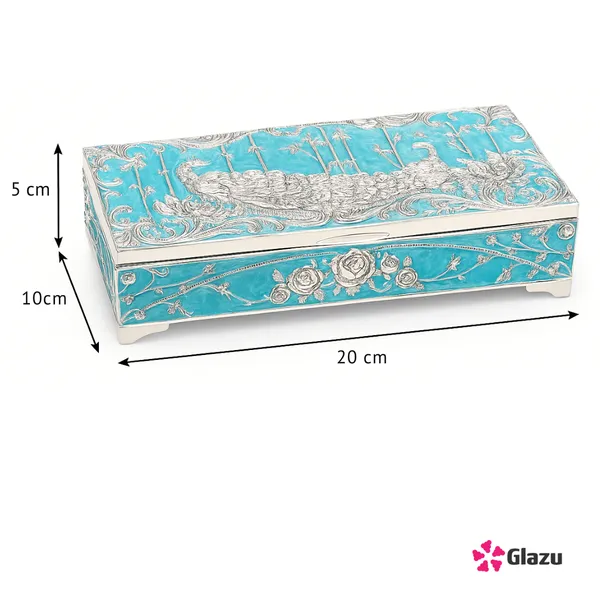 German_Silver_Peacock_Dry_Fruit_Box_(2_Compartments),_Blue_Color_?_Elegant_Storage_for_Dry_Fruits,_Nuts,_Sweets_?_Premium_Quality_Gift_Box_for_Occasions_&_Festivals